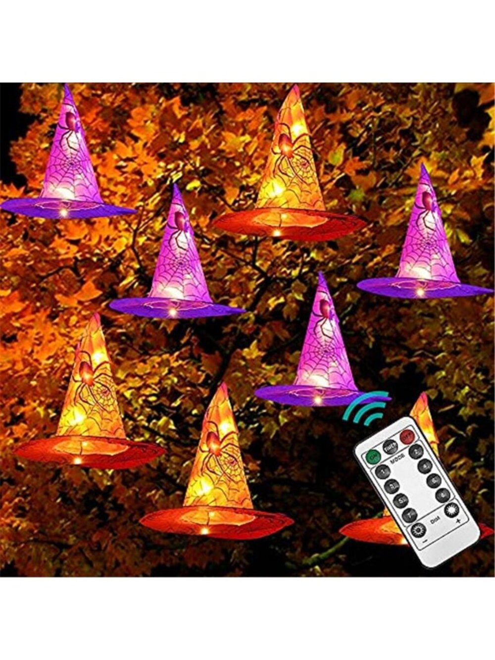 8 Pcs Hanging Witch Hat String Lights, Light Up Waterproof